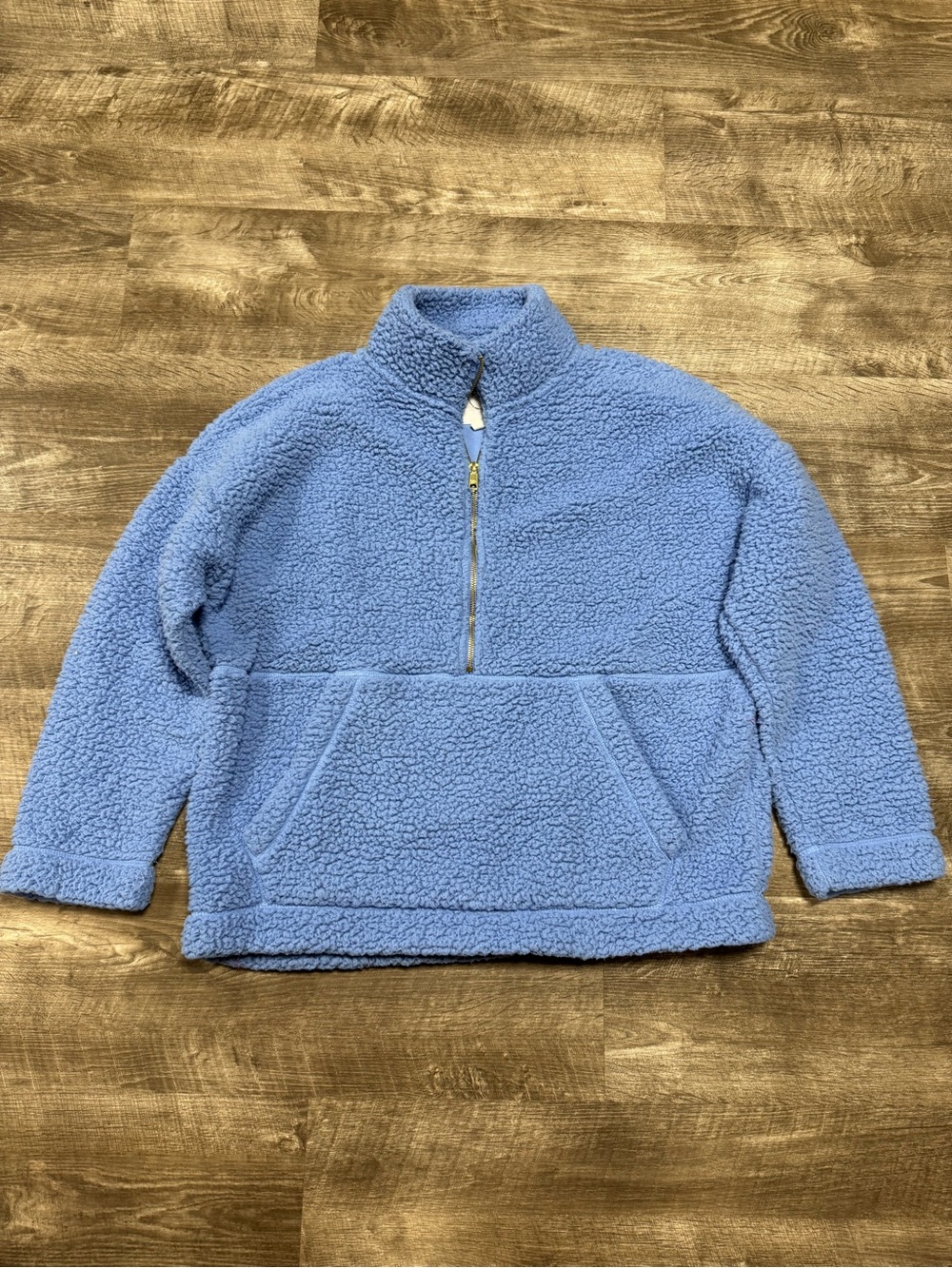 Aerie Blue Sherpa Quarter Zip with Pockets Size Small